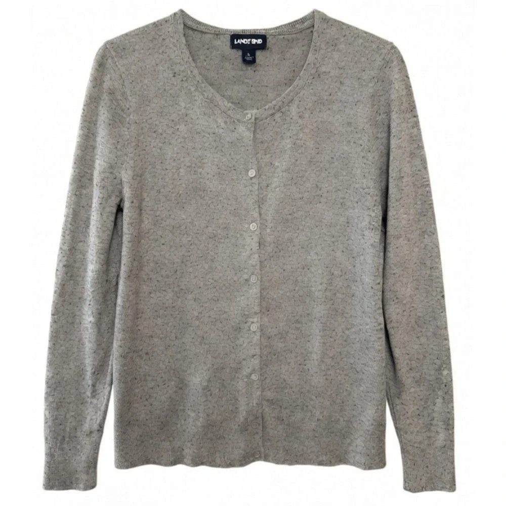 Lands End Womens Large Gray Cardigan Sweater Button Front Cotton Blend Knit - Picture 2 of 9